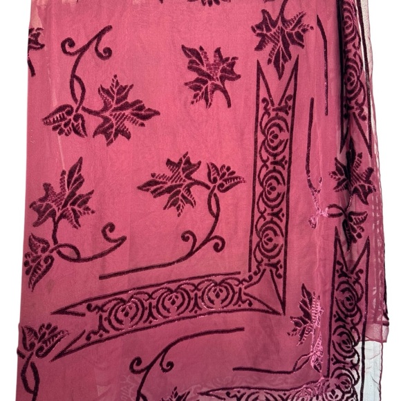 Salvatore Ferragamo Burgundy Sheer Velvet Square Scarf 43” x 47” Silk Blend - Picture 7 of 13